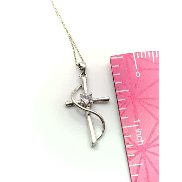 Sterling Silver Blessed Mother CZ Cross Pendant Necklace 16" - Picture 7 of 7